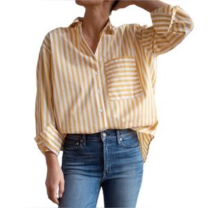 AYR Deep End Button Down Long Sleeve Striped Shirt in Mac & Cheese Size Medium